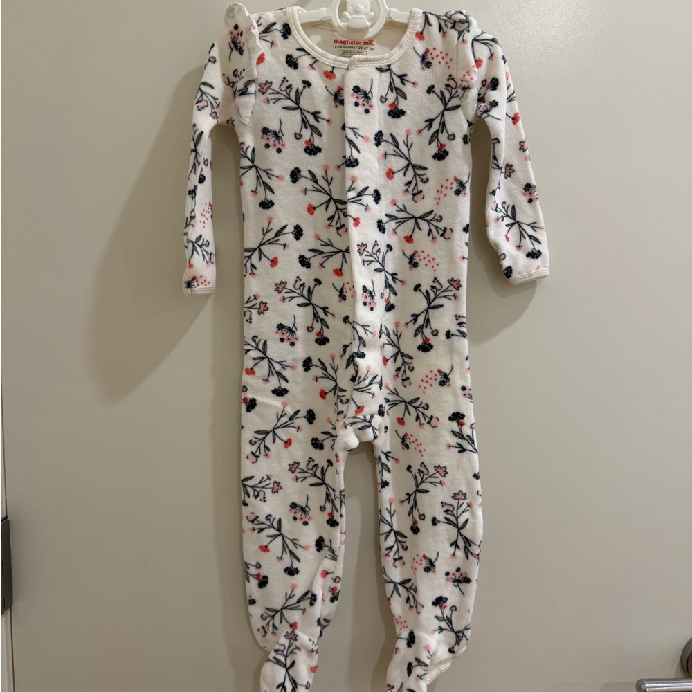 Velvet Cozy Floral Print Footie - White with Pink & Navy Floral